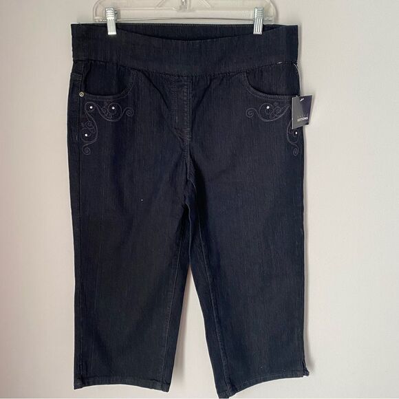 Basic Editions Women’s Pull On Cropped Denim Pants - Picture 1 of 5